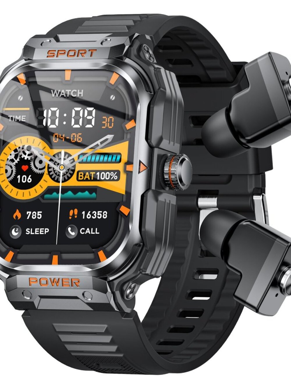 NEW Military Smart Watch with Earbuds for Men and Women 2 Display Sport